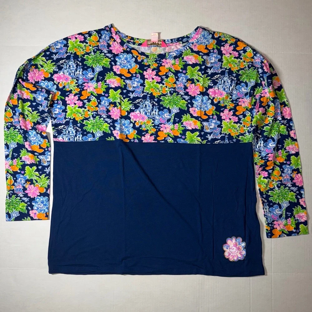Lilly Pulitzer Disney Navy and Floral Long Sleeve Top - Picture 1 of 4
